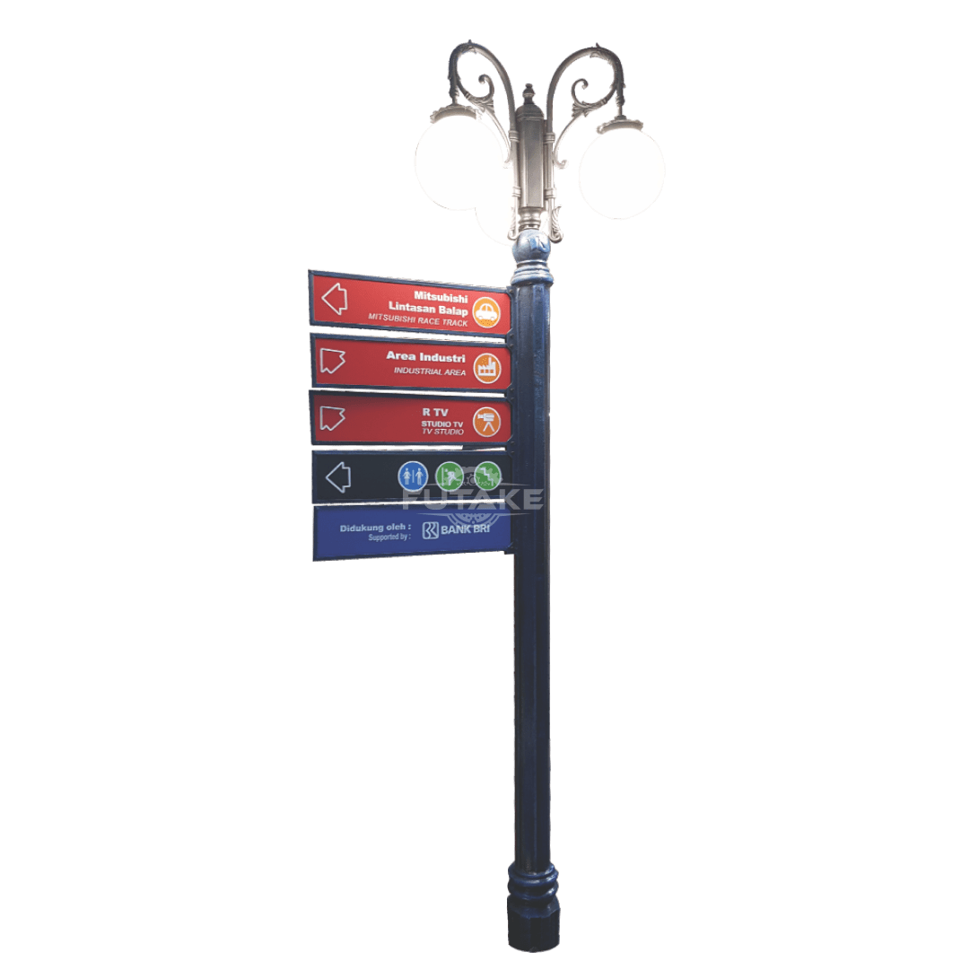 Tiang Petunjuk Arah Jalan dengan 3 lampu bulat
