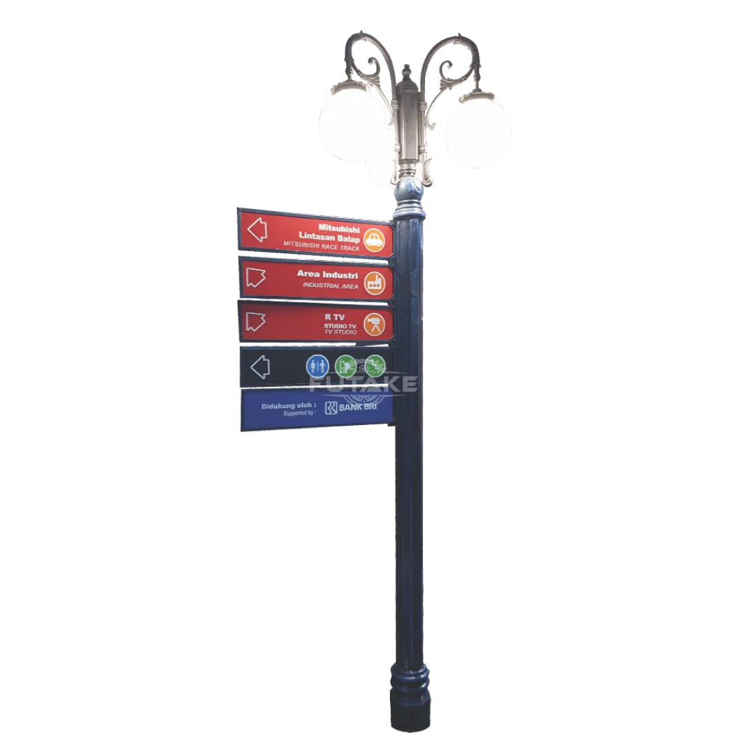 Tiang Petunjuk Arah Jalan dengan 3 lampu bulat