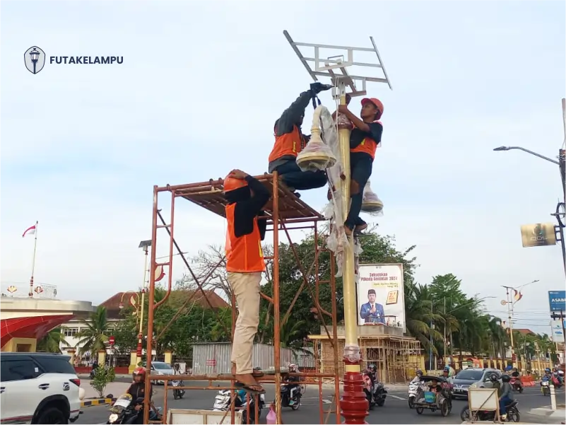 cara pasang tiang lampu