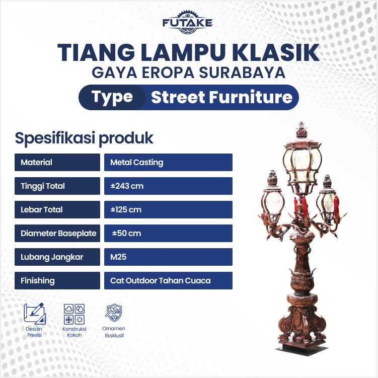detail produk dan spesifikasi tiang lampu klasik eropa surabaya