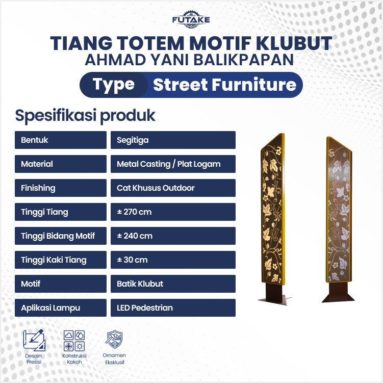 detail spesifikasi tiang lampu totem motif klubut Balikpapan 