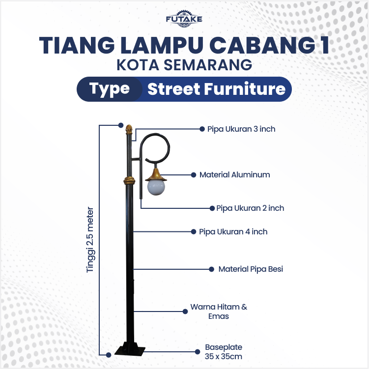 detail spesifikasi tiang lampu pju cabang 1 di kota semarang