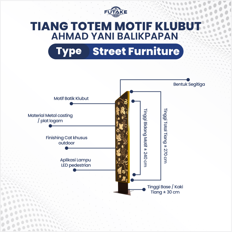 spesifikasi teknis tiang lampu totem motif klubut Khas Kota Balikpapan