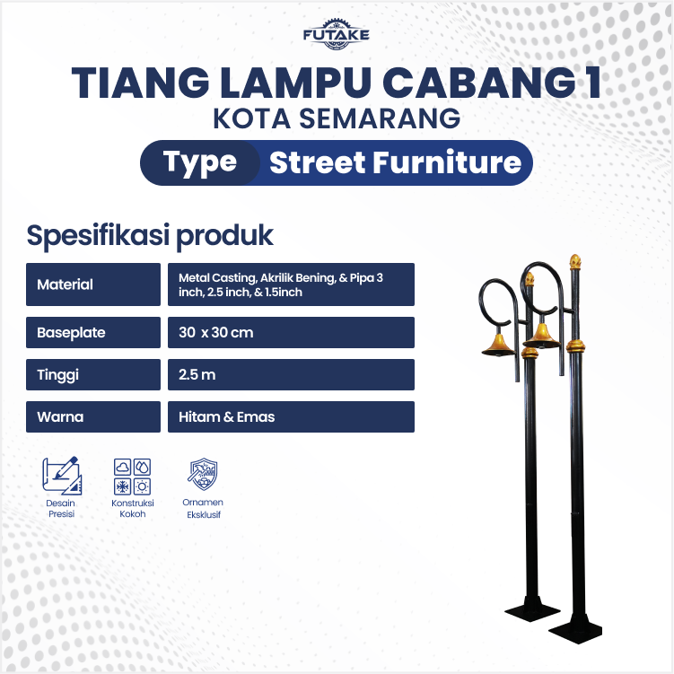 spesifikasi teknis tiang lampu PJU Kota Semarang yang estetik