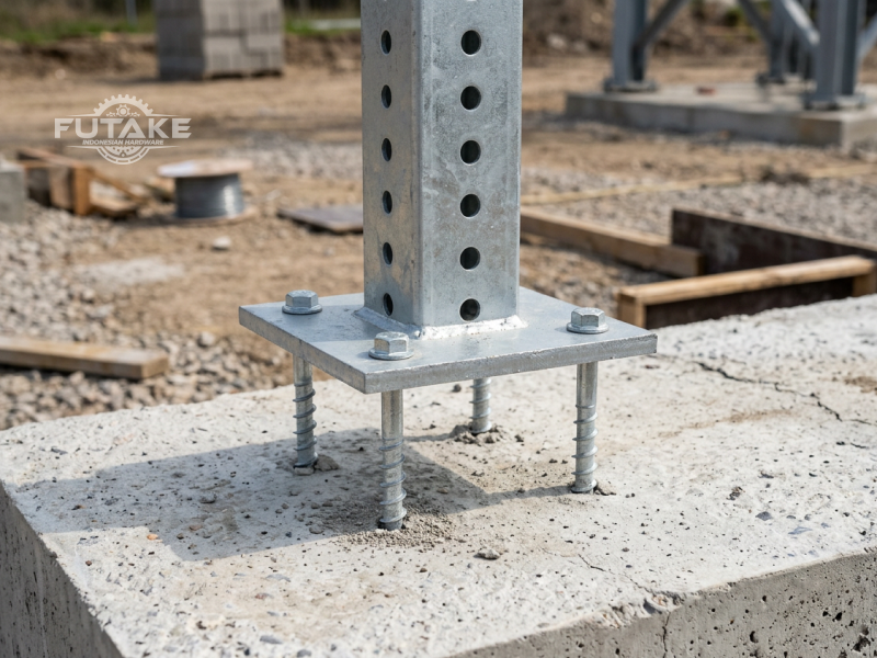  base plate dan anchor bolt yang sudah terpasang