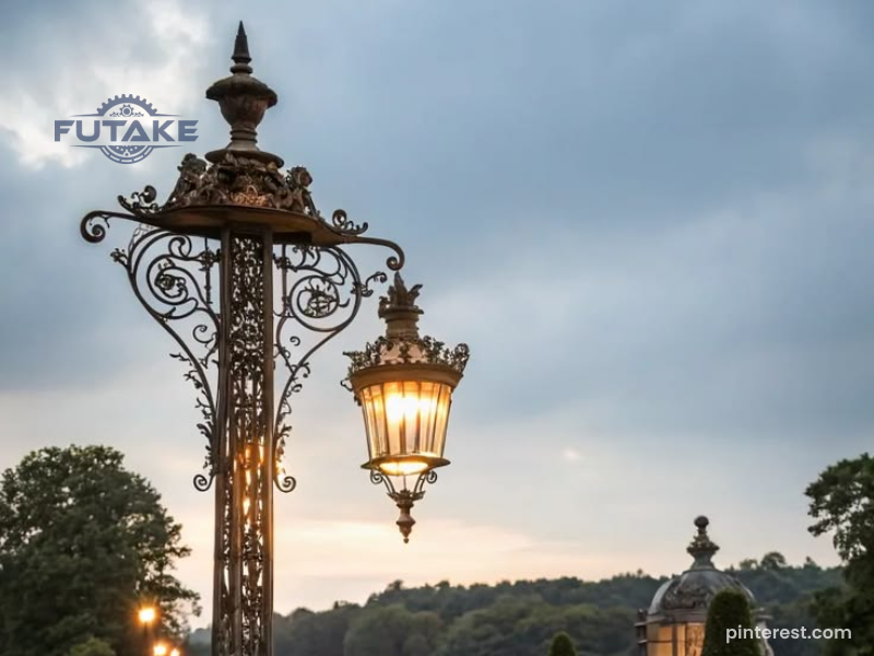 tiang lampu taman klasik dengan ornamen dekoratif