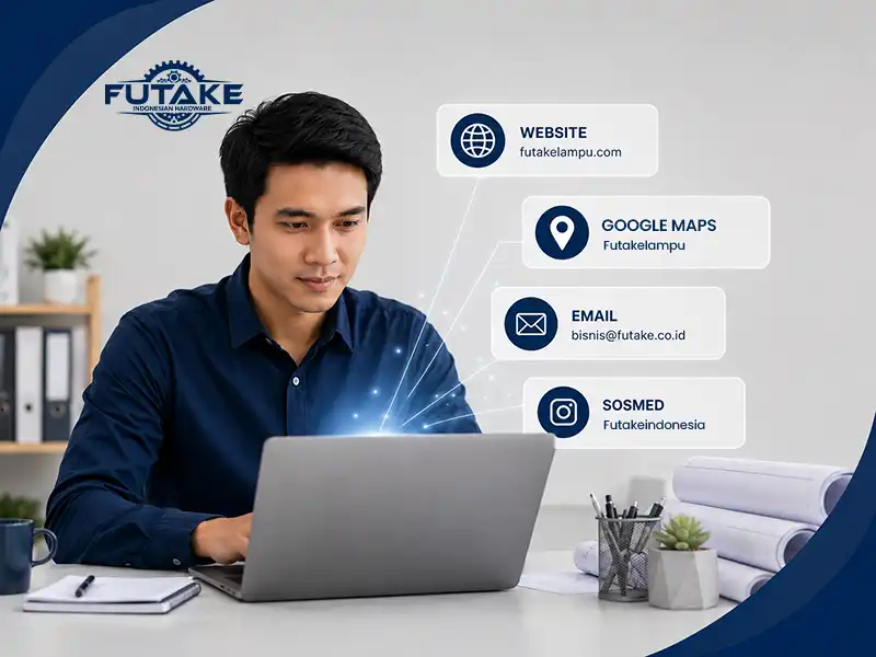 Ilustrasi cara order online tiang lampu jalan custom melalui website Futakelampu.