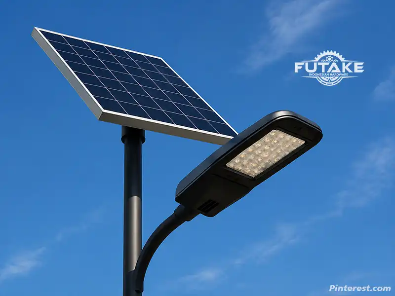 lampu led pju yang menggunakan tenaga surya, mempunyai tampilan yang lebih clean dan hemat energi karena menyerap energi dari cahaya matahari