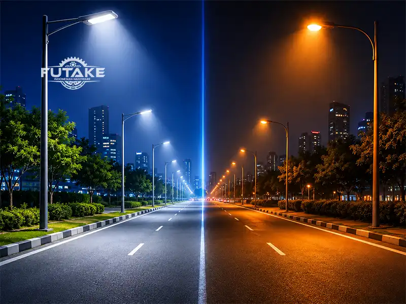 Perbandingan lampu PJU LED dan lampu konvensional untuk penerangan jalan