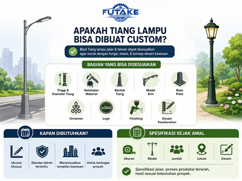 bagian tiang lampu yang dapat dicustom dan cara untuk custom ke produsen