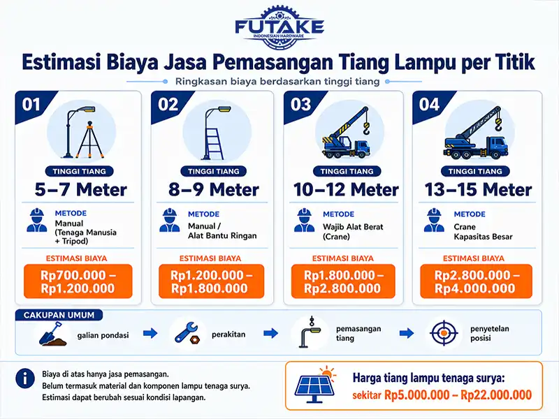 estimasi biaya jasa pemmasangan tiang lampu per titik