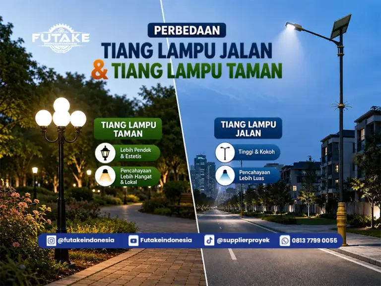 infografis perbedaan tiang lampu jalan dan tiang lampu taman
