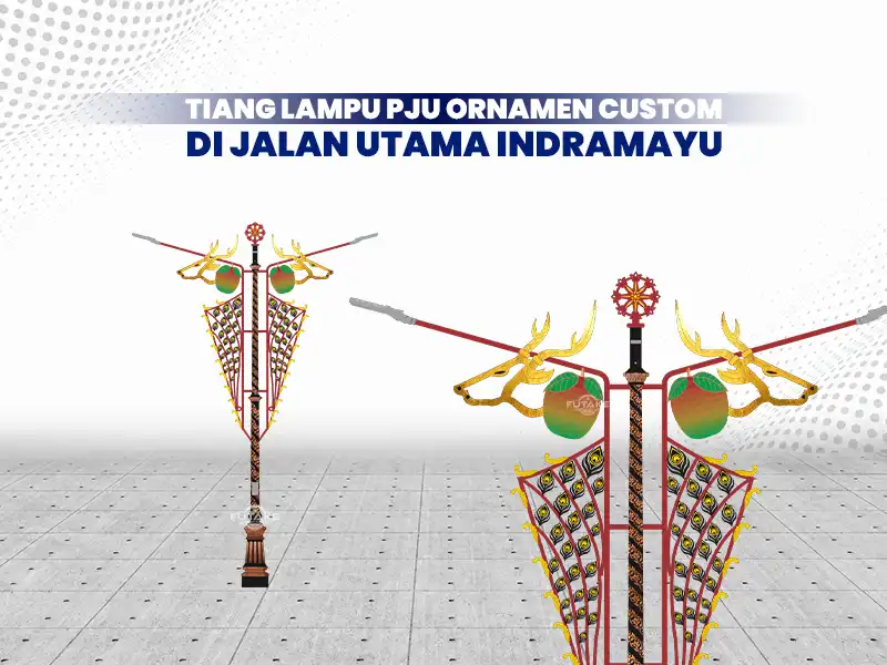 Tiang lampu PJU ornamen custom di jalan utama Kabupaten Indramayu