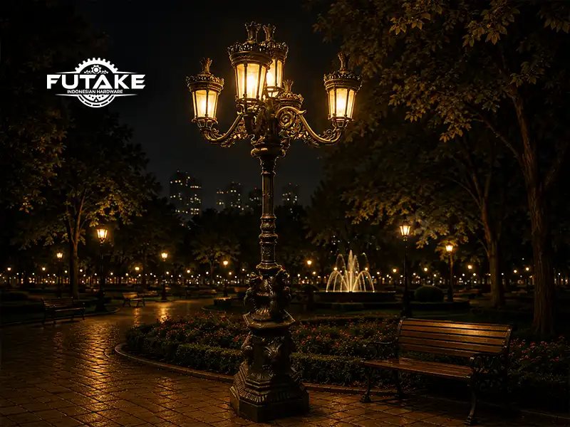 tiang lampu cabang lima barcelona dari futake untuk lampu taman outdoor