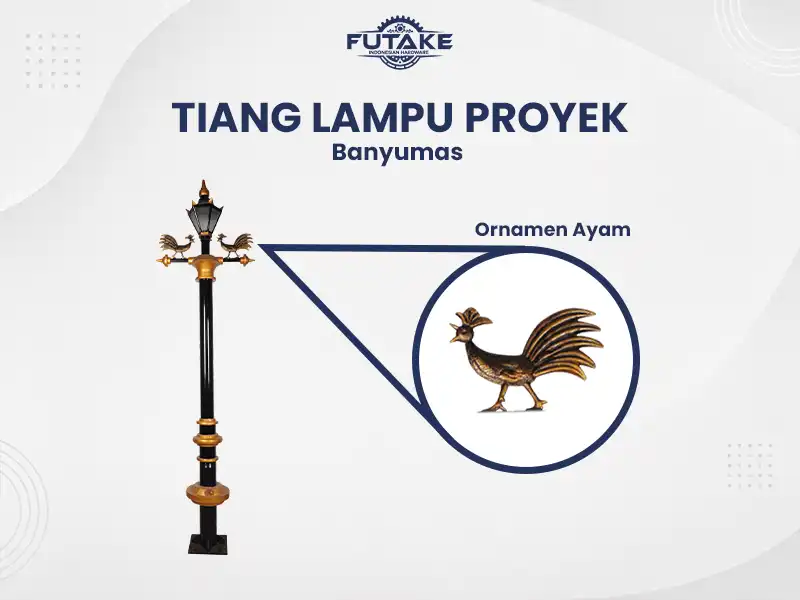 tiang lampu ornamen ayam banyumas dengan ornamen atau figur ayam