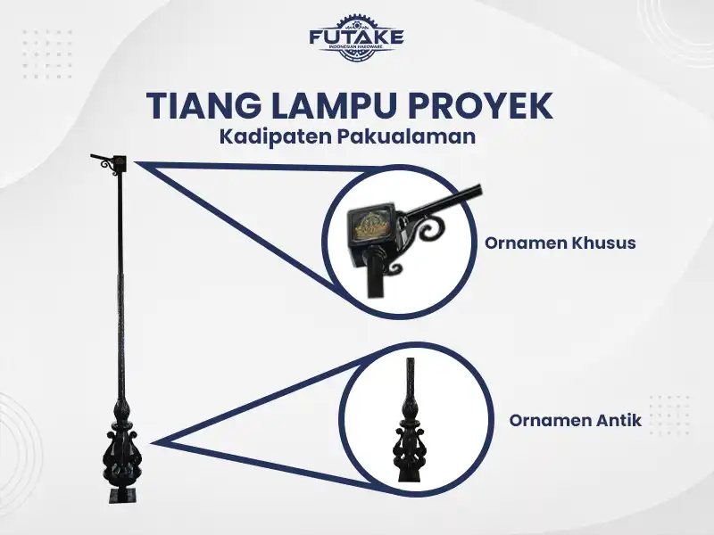 tiang lampu ornamen pakualaman jogja dengan ornamen custom huruf p dan a
