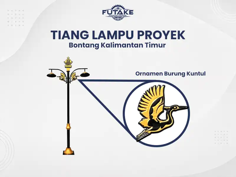 tiang lampu taman bontang dengan ornamen burung kuntul