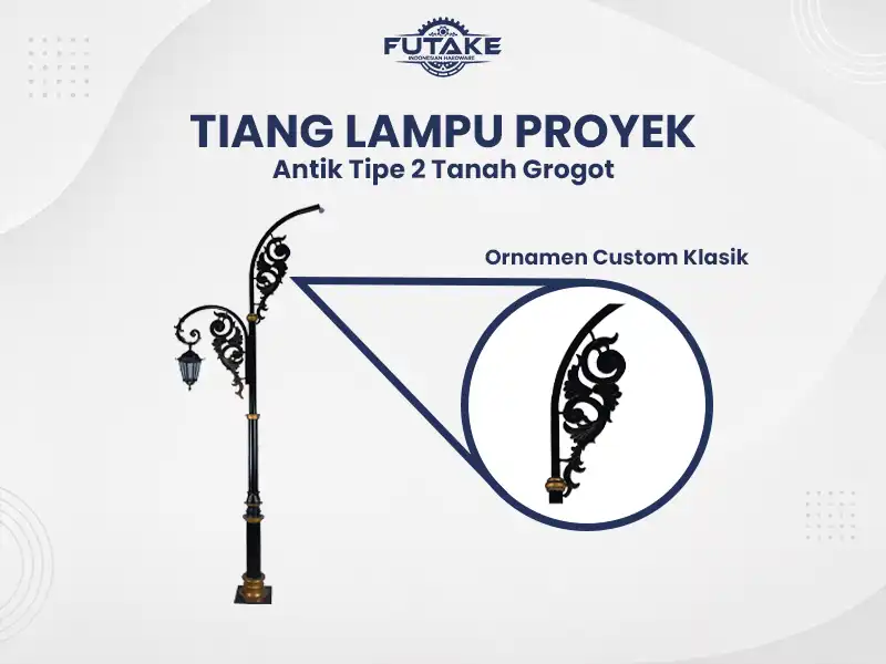 tiang lampu tipe 2 tanah grogot dengan ornamen akar